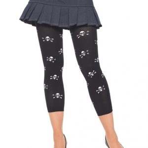 Opaque Footless Tights w Skull Prints